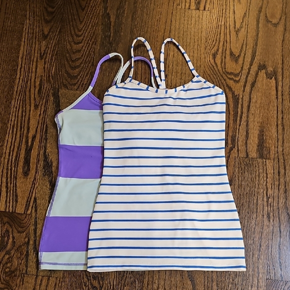 lululemon athletica Tops - Lululemon Athletica Blue Striped and Purple Block Tank Tops - Lot Of 2